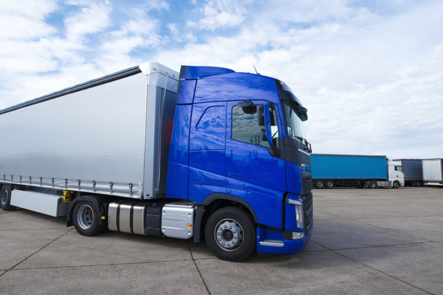 commercial truck title loan - parked blue truck concept image.